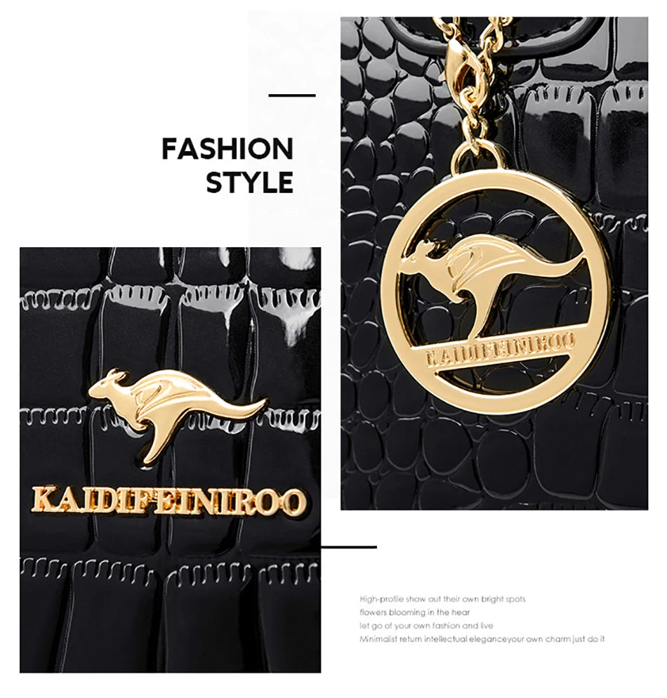 Borsa Tote in Pelle Verniciata con Motivo Coccodrillo per Donna, Borsa a Tracolla di Lusso di Design 2024 per Donna