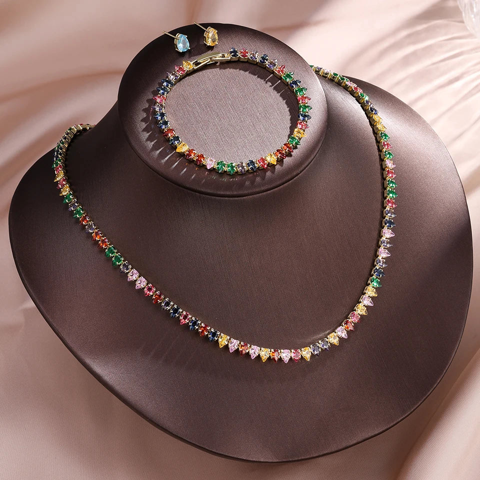 ZAKOL Splendido set di gioielli da sposa con collana e orecchini, con zirconi cubici rotondi trasparenti AAA, per feste, da donna