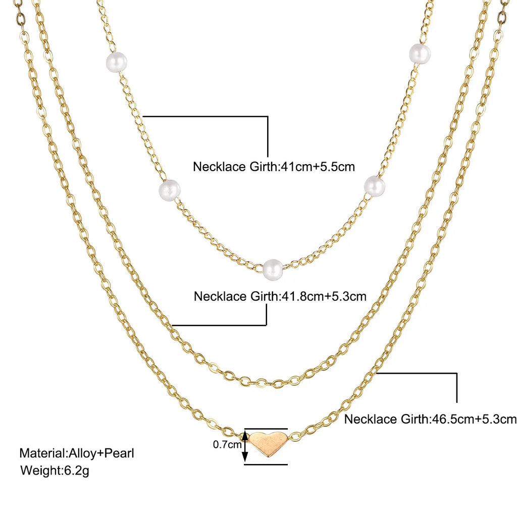LATS Collane con Ciondolo a Cuore d'Amore a Croce in Perle Multistrato per Donna Colore Oro Moda Catena Clavicola Tendenza Gioielli 2024