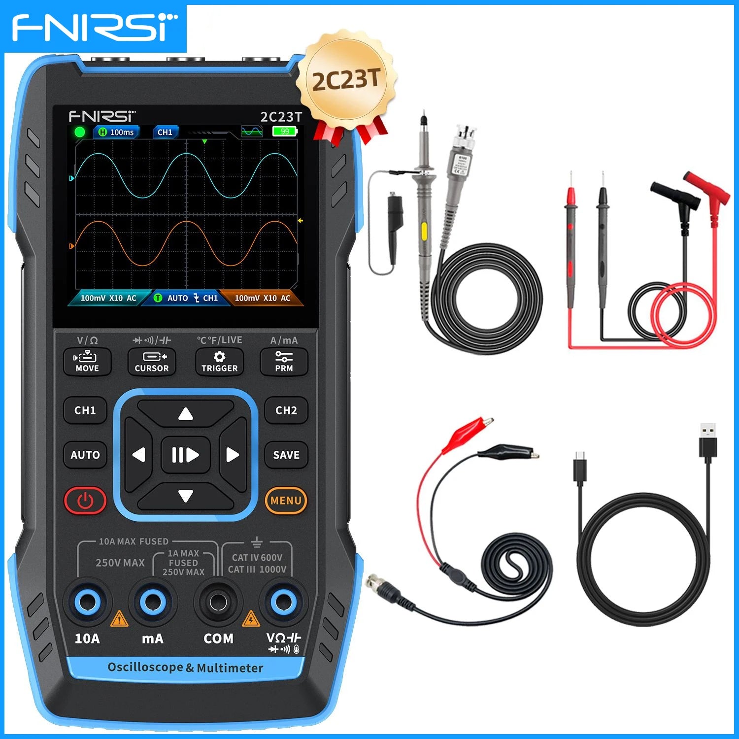 FNIRSI 2C23T 2C53T Upgrade 50MHz Handheld Digitaal Oscilloscoop Multimeter Signaalgenerator 3 in 1 Dual-channel Autogereedschap