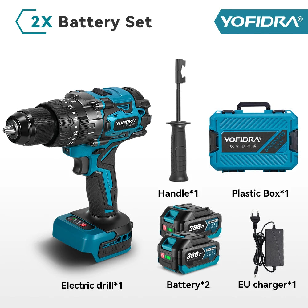 YOFIDRA 900N.M Borstelloze elektrische klopboormachine 13mm Accuschroevendraaier Houtgereedschap voor Makita 21V Accu