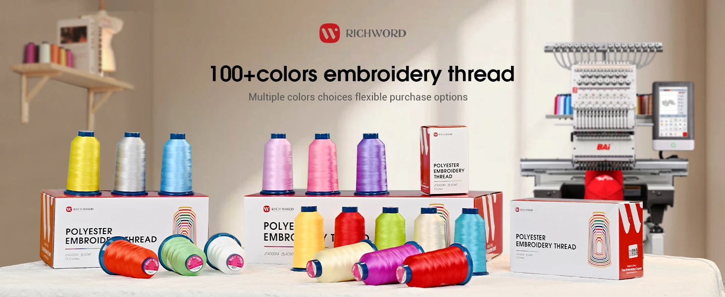 Kit da 100 colori di filo da ricamo in poliestere, 40WT, bobine da 4000m, per macchine da ricamo e da cucire