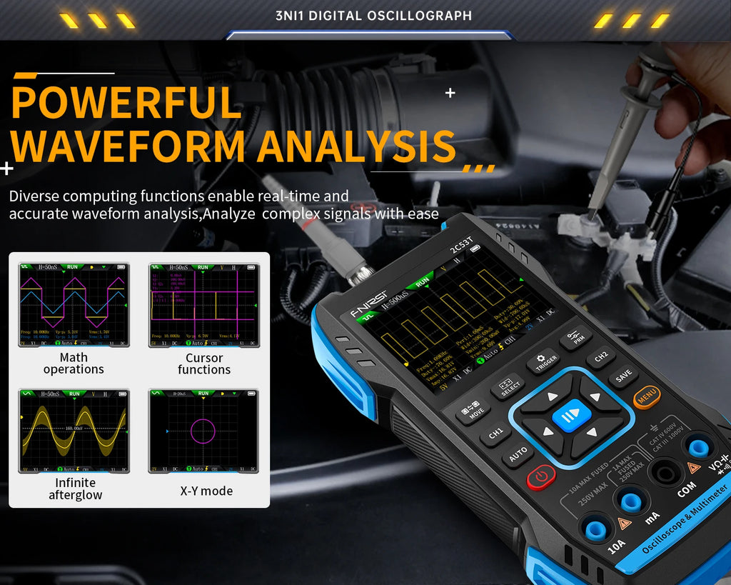 FNIRSI 2C23T 2C53T Upgrade 50MHz Handheld Digitaal Oscilloscoop Multimeter Signaalgenerator 3 in 1 Dual-channel Autogereedschap