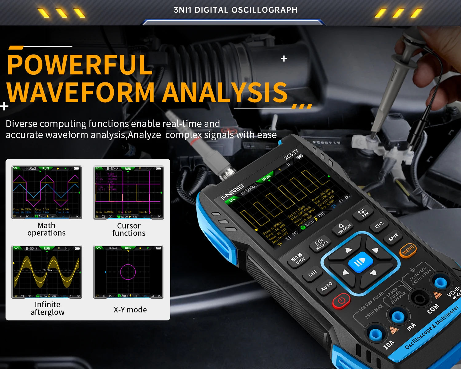 FNIRSI 2C23T 2C53T Upgrade 50MHz Handheld Digitaal Oscilloscoop Multimeter Signaalgenerator 3 in 1 Dual-channel Autogereedschap