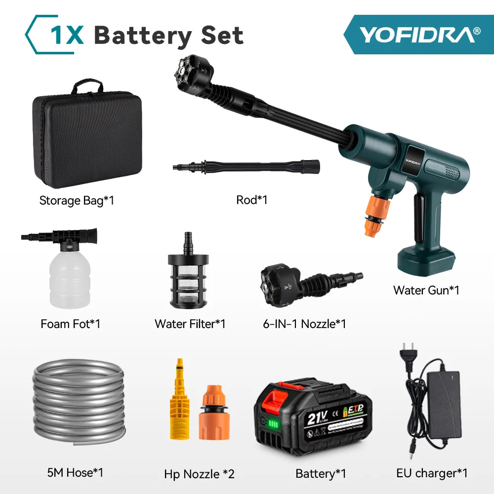 YOFIDRA 200Bar Brushless Electric High Pressure Washer 6-in-1 Car Washing Garden Water Gun For Makita 21V Battery Pin Spray Gun