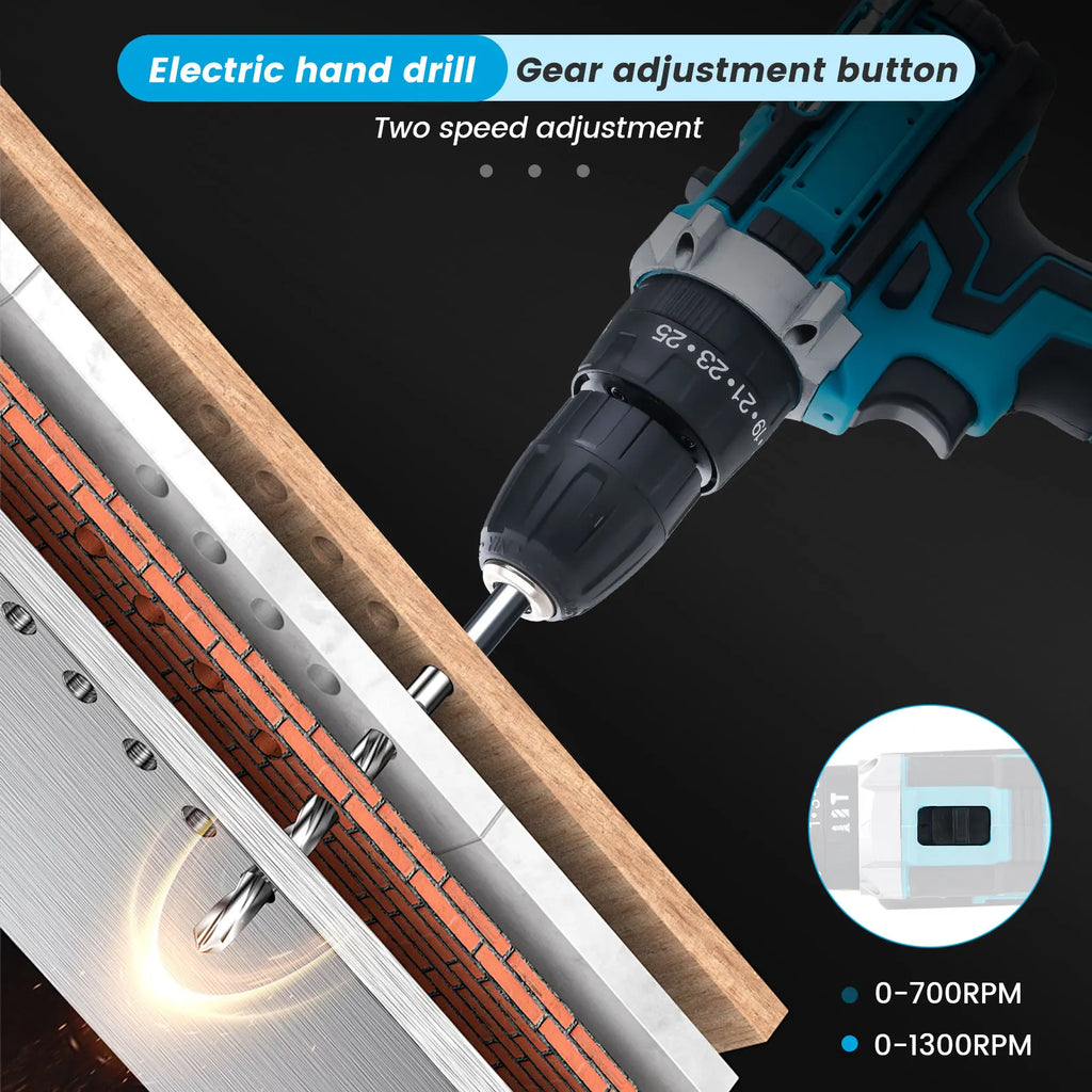 Trapano Avvitatore a Batteria 21V con Funzione a Percussione, Tassellatore Rotante, Trapano a Percussione a 2 Velocità, Set Avvitatore Elettrico con 2 Batterie