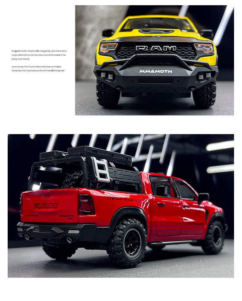 1:32 Dodge RAM 1000 TRX Mammoth Picku Alloy Car Model Sound And Light Pull Back Children's Toy Collectibles Birthday Gift