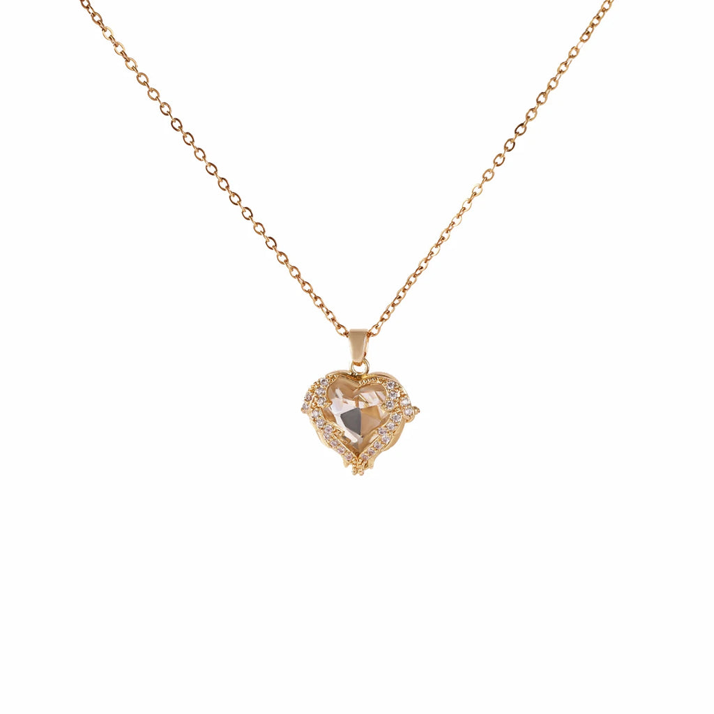 Collana Pendente Cuore Oceano in Cristallo Colorato di Lusso Top per Donna Trendy Gioielli in Acciaio Inossidabile 316L Catena da Collo Femminile per Matrimonio