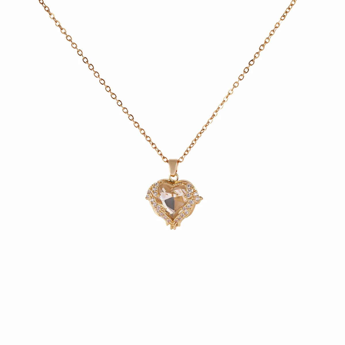 Collana Pendente Cuore Oceano in Cristallo Colorato di Lusso Top per Donna Trendy Gioielli in Acciaio Inossidabile 316L Catena da Collo Femminile per Matrimonio