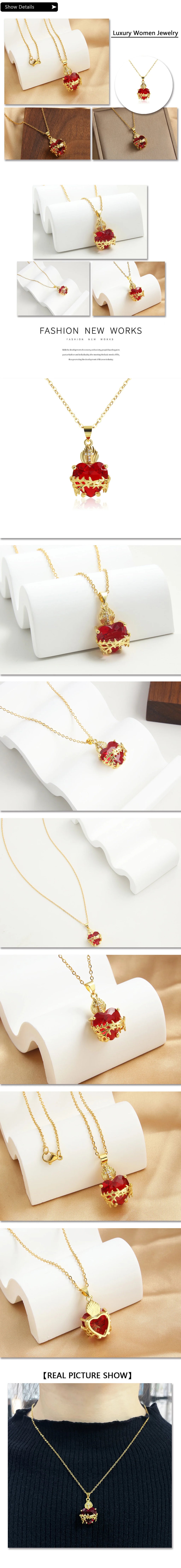 SUNSLL Sacro Cuore Rosso Croce Zircone Cubico Ciondoli Collane Lusso Donne Placcato Oro Romantico Amore Anniversario Gioielli Regalo