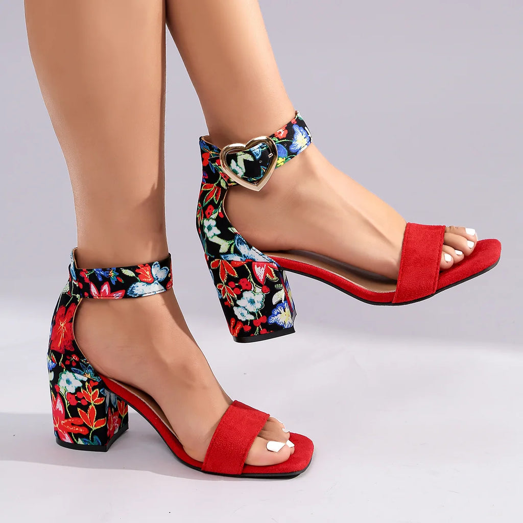 Sandali da donna alla moda con cinturino largo, comodi, morbidi, con tacco alto, aperti in punta, estivi, con tacco spesso, stile casual semplice, in velluto