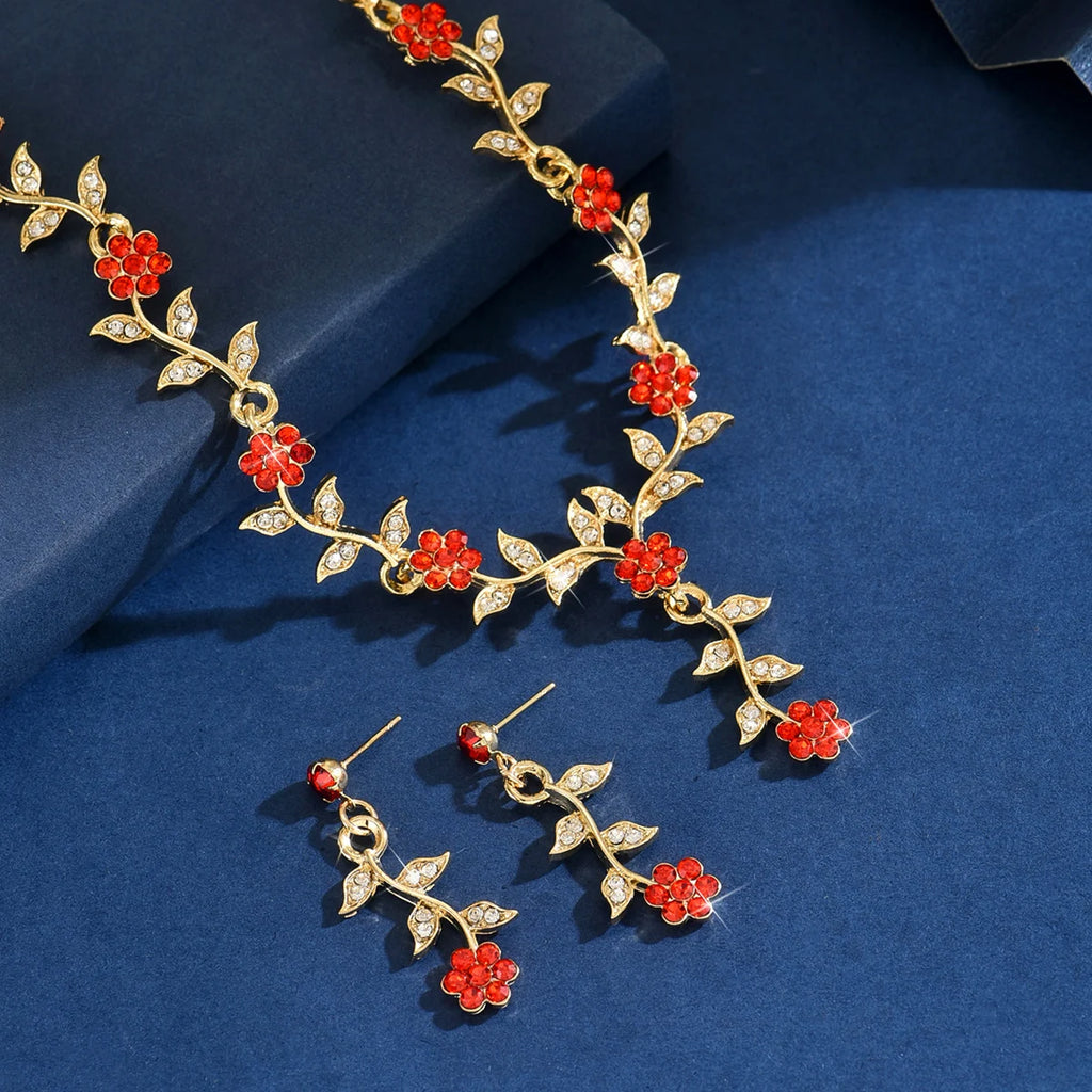Set Gioielli da Donna 3 Pezzi con Collana e Orecchini a Fiore, Ideale per Matrimoni, Feste e Regali Festivi