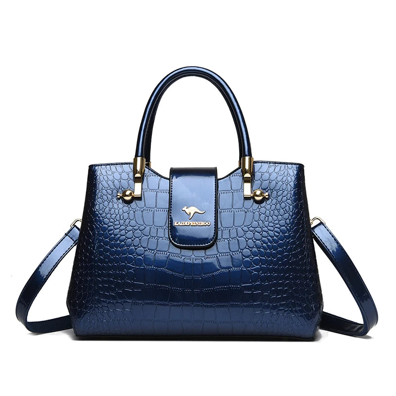 KAIDIFEINIROO Kangaroo Brand Casual Tote Bag Oil Pu Leather Handbag Womne Shoulder Crossbody Large Capacity Hand Bag Three Layer