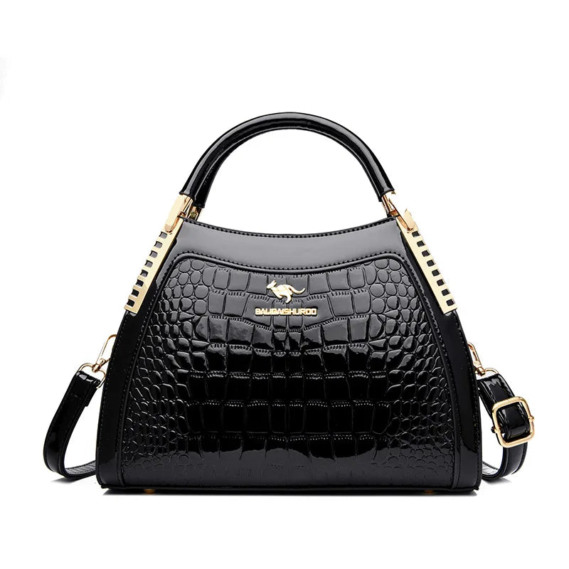 Borsa a tracolla alla moda da donna con motivo coccodrillo, per lavoro, pendolarismo, grande a conchiglia, apertura con cerniera, guscio rigido