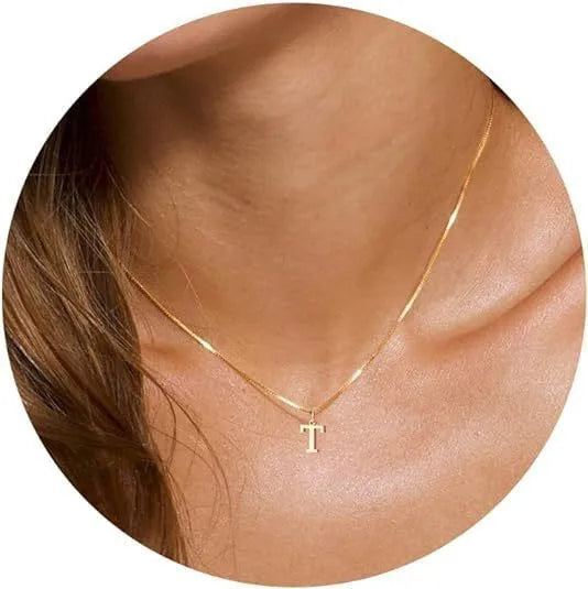 Collana con pendente in acciaio inossidabile placcato oro con lettere dell'alfabeto dalla A alla Z per donna, collane con iniziale a catena e girocollo, gioielli