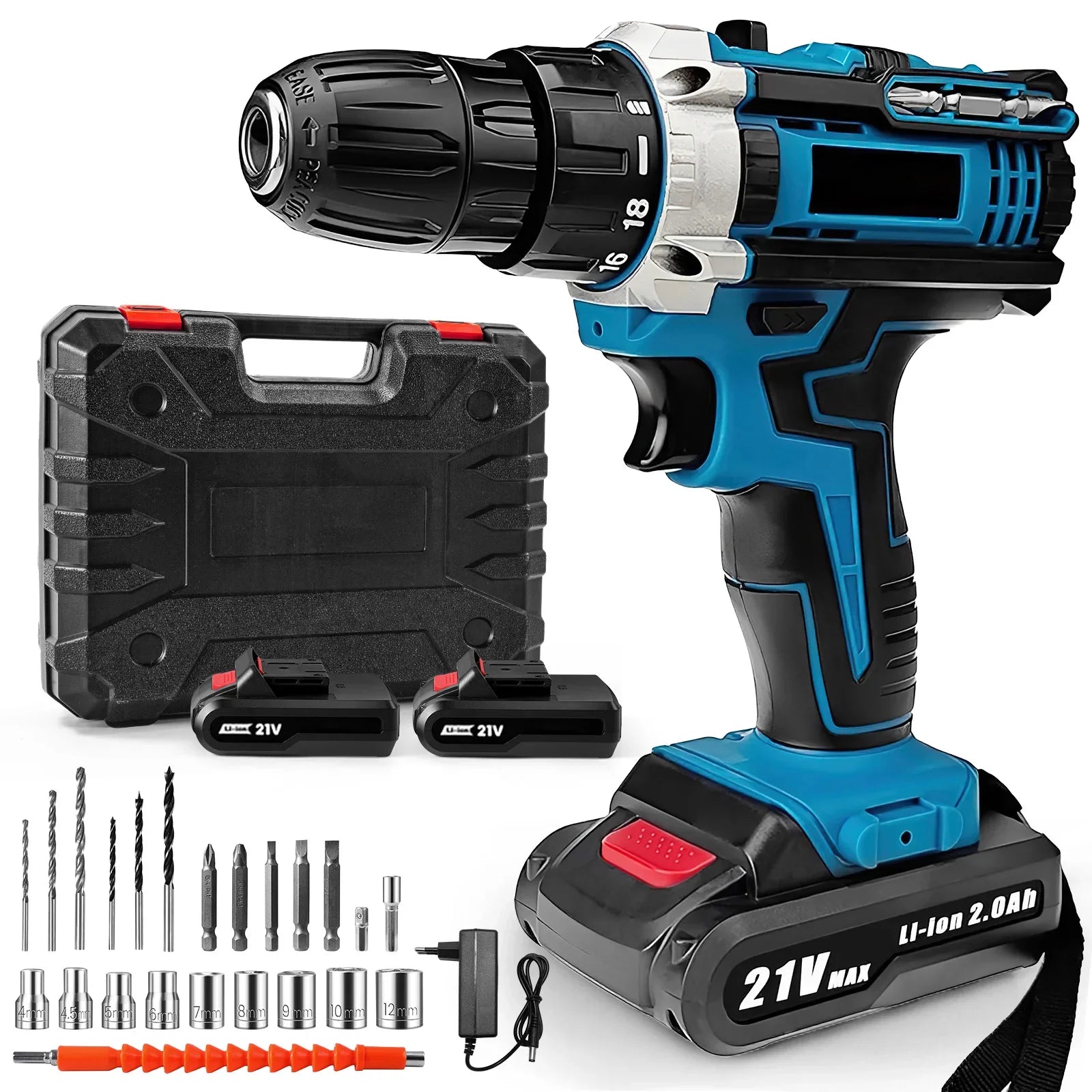 Trapano avvitatore a percussione senza fili 21V, cacciavite elettrico, martello elettrico, batteria ricaricabile agli ioni di litio, trapano portatile, utensili elettrici