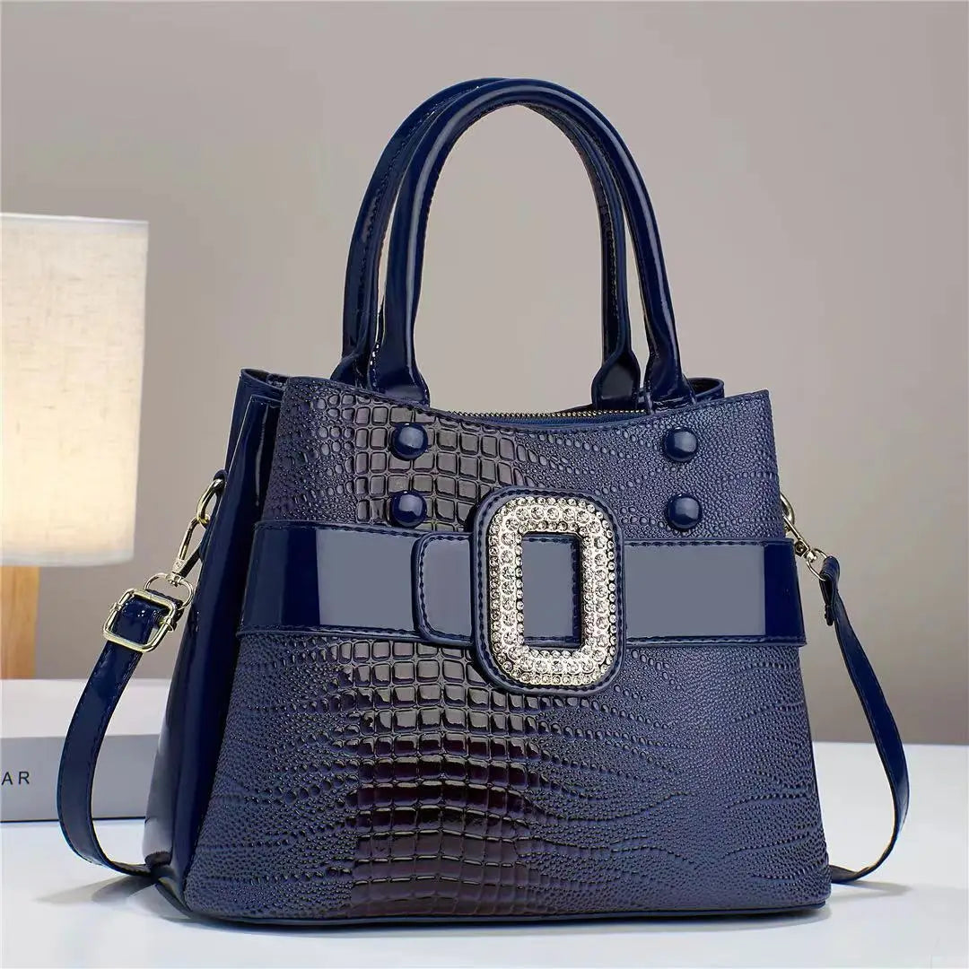 Borse Da Donna In Pelle Verniciata Di Lusso Con Strass, A Tracolla Con Motivo Coccodrillo E Manico In Metallo