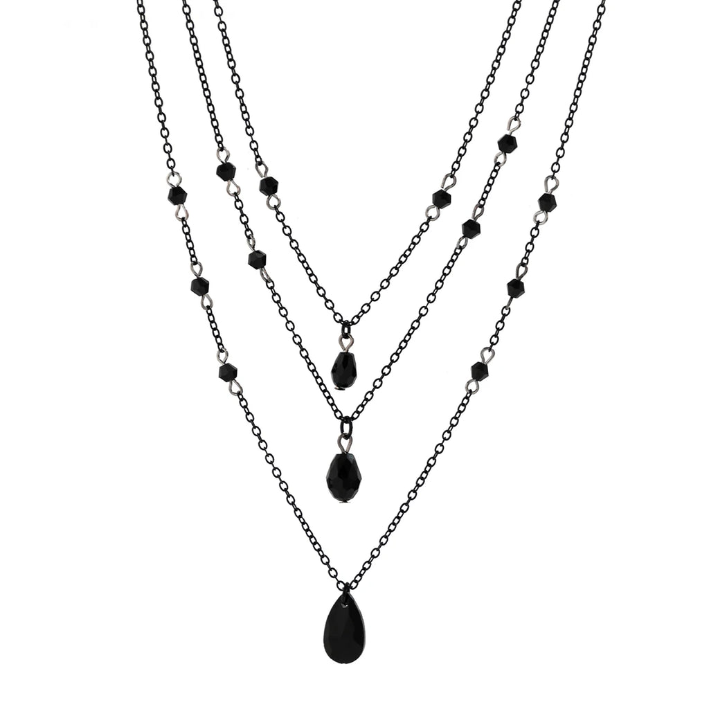 IngeSight.Z Set di collane a ciondolo a goccia in cristallo nero gotico a più strati per donna, girocollo vintage con catena a maglie in metallo nero
