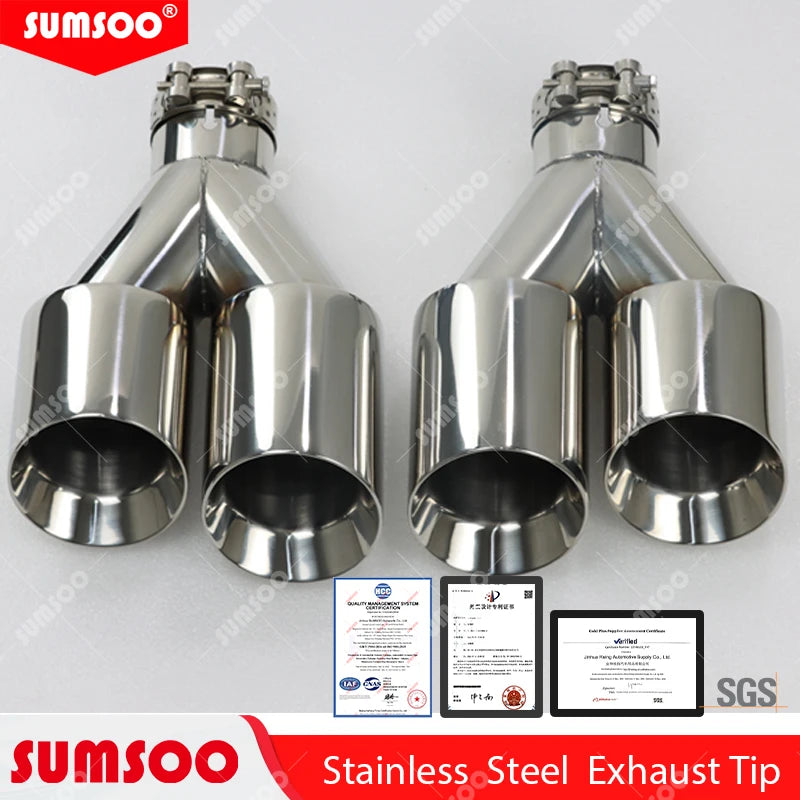 ER 1 PCS Exhaust Tip Car Modify Double Outlet Exhaust Pipe Nozzle Decoration Stainless Tail Pipes Muffler