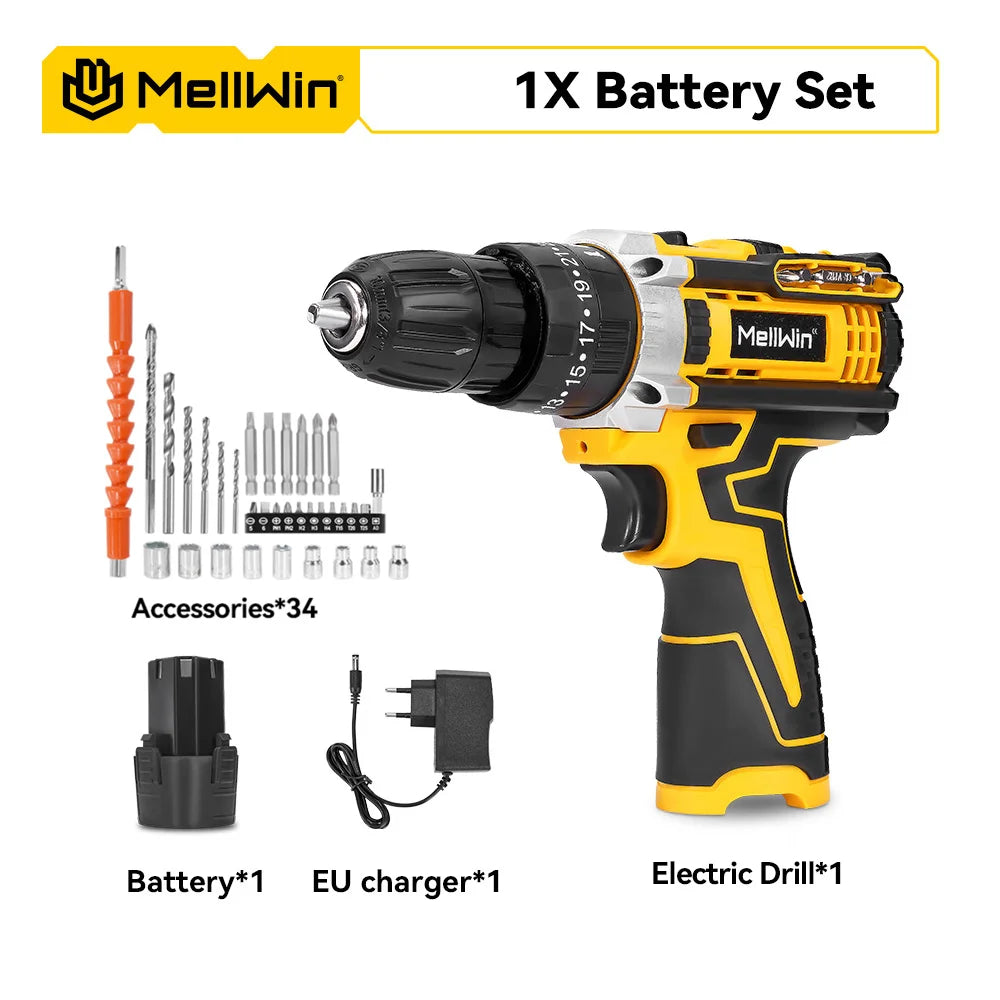MELLWIN 25+3 Koppel Elektrische Slagboormachine Set Multifunctionele Draadloze Elektrische Schroevendraaier Powertool Voor Makita 18V Accu