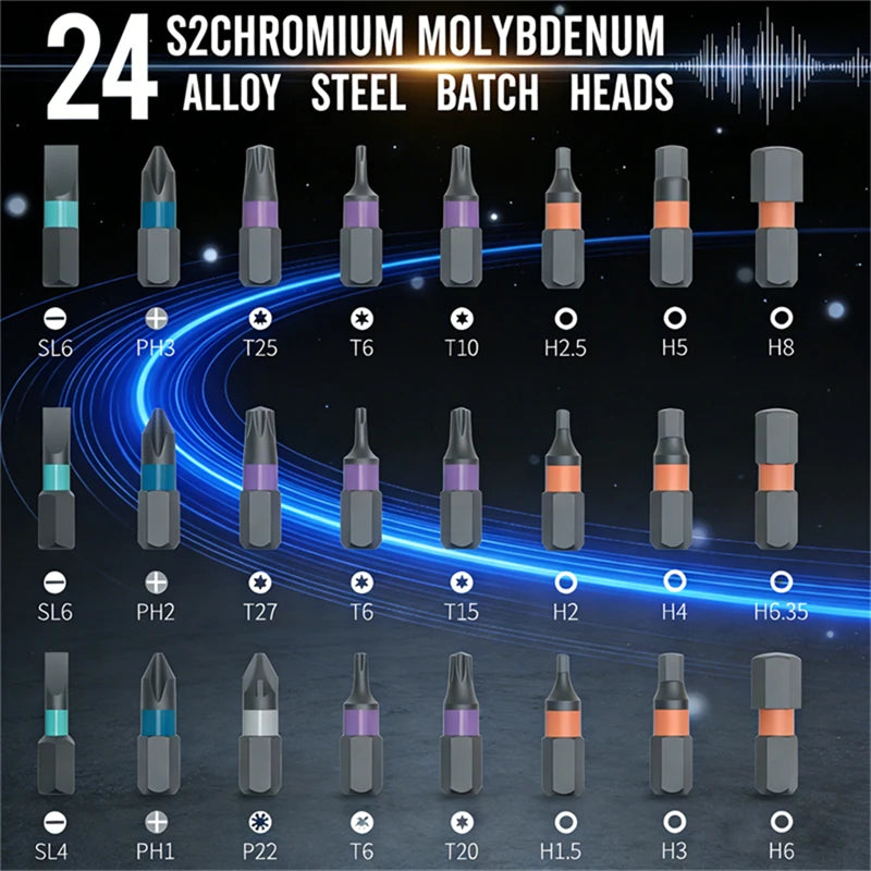 Set di cacciaviti magnetici 24 in 1 Cacciavite a cricchetto magnetico compatto e portatile con manico motore reversibile ad alta coppia