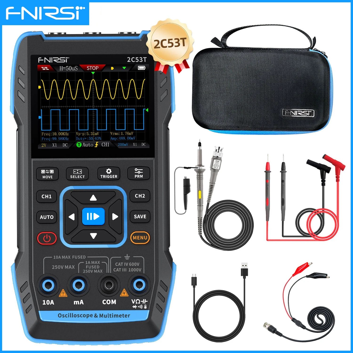 FNIRSI 2C23T 2C53T Upgrade 50MHz Handheld Digitaal Oscilloscoop Multimeter Signaalgenerator 3 in 1 Dual-channel Autogereedschap