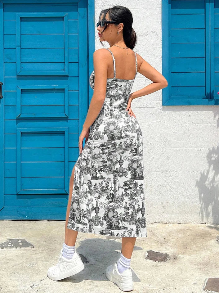 Herfst 2025 Lange Strapless Jurk Wikkelbovenstuk Hoge Split Madeliefje Luipaardprint Overlappende Rok Maxi Jurk