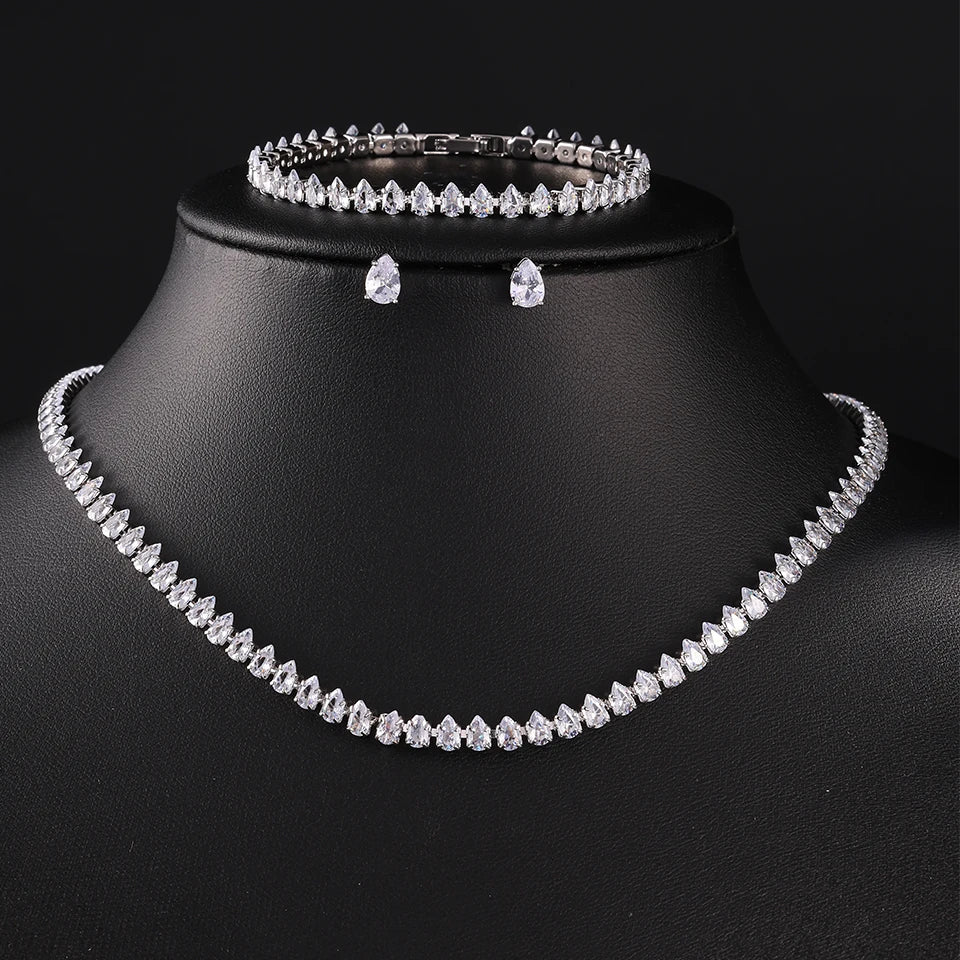 ZAKOL Splendido set di gioielli da sposa con collana e orecchini, con zirconi cubici rotondi trasparenti AAA, per feste, da donna