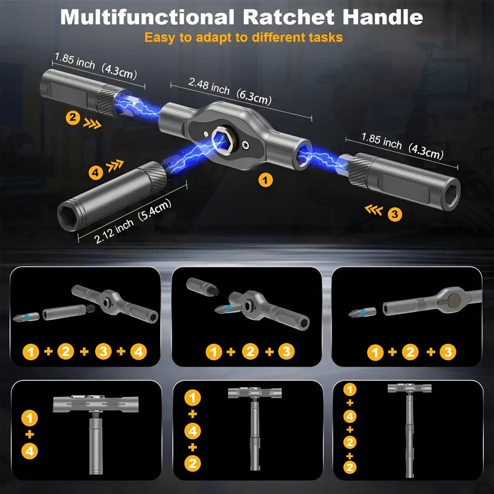 Set di cacciaviti a cricchetto magnetici 50 in 1, set di attrezzi multifunzione staccabili con manico a cricchetto fai-da-te, set di attrezzi portatili per riparazioni.