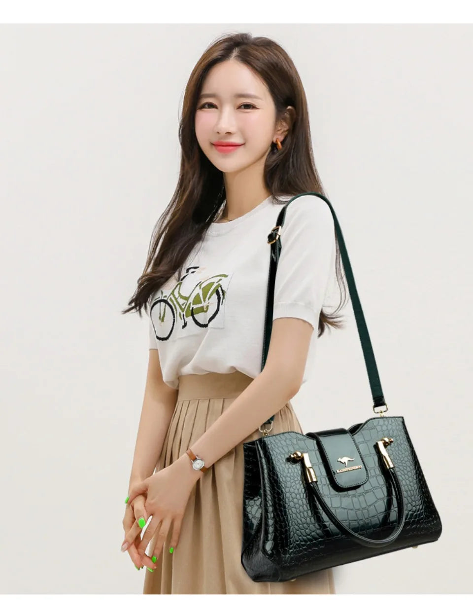 KAIDIFEINIROO Borsa a tracolla casual da donna in pelle PU con tracolla a marsupio, grande capacità, tre strati