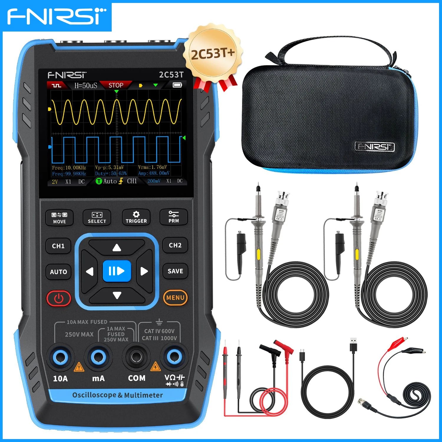 FNIRSI 2C23T 2C53T Upgrade 50MHz Handheld Digitaal Oscilloscoop Multimeter Signaalgenerator 3 in 1 Dual-channel Autogereedschap