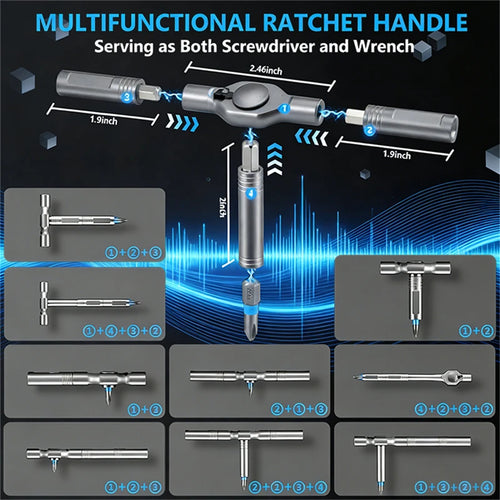 Set di cacciaviti magnetici 24 in 1 Cacciavite a cricchetto magnetico compatto e portatile con manico motore reversibile ad alta coppia