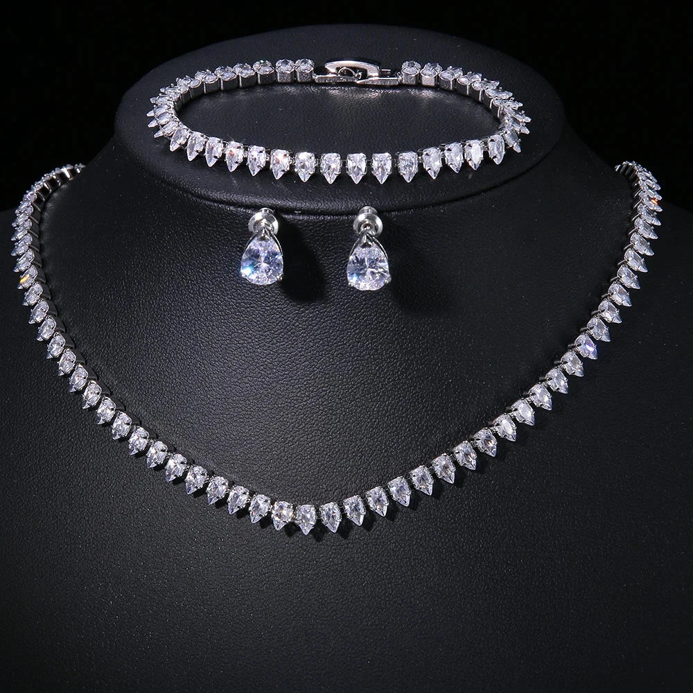 ZAKOL Prachtige Glanzende AAA Heldere Ronde Zirkonia Bruiloft Bruidsketting Oorbellen Feest Sieraden Set voor Vrouwen