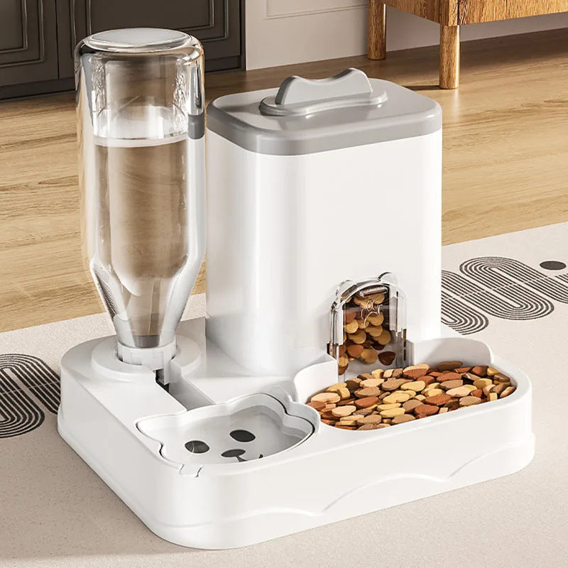 Pet Feeder Water Dispenser Cat Dog Bowl Automatic Drinking Eating 2 in 1 Integrated Pet Feeding Watering Station Non-slip