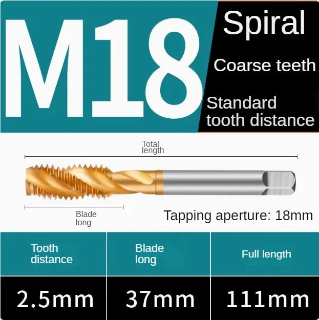 Titanium coated spiral tap extrusion tap tip tap tapping m2m2.5m3m4m5m6m8m10m12m14m16m18m20m22m24