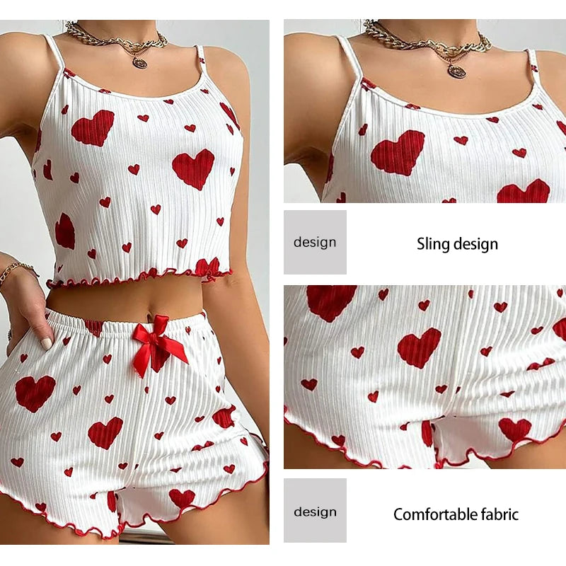 Dames Pyjamaset Nachtkleding 2-delig Korte Tanktops En Shorts S M L Wit Ventilerend Zacht Casual Liefdesprint