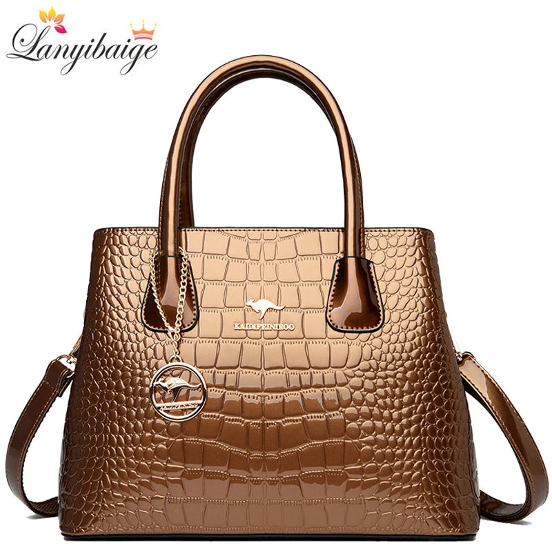 2024 Luxury Designer Handbag Brand Ladies Crocodile Patterned Patent Leather Tote Bag Crossbody Shoulder Bags For Women Bolsos
