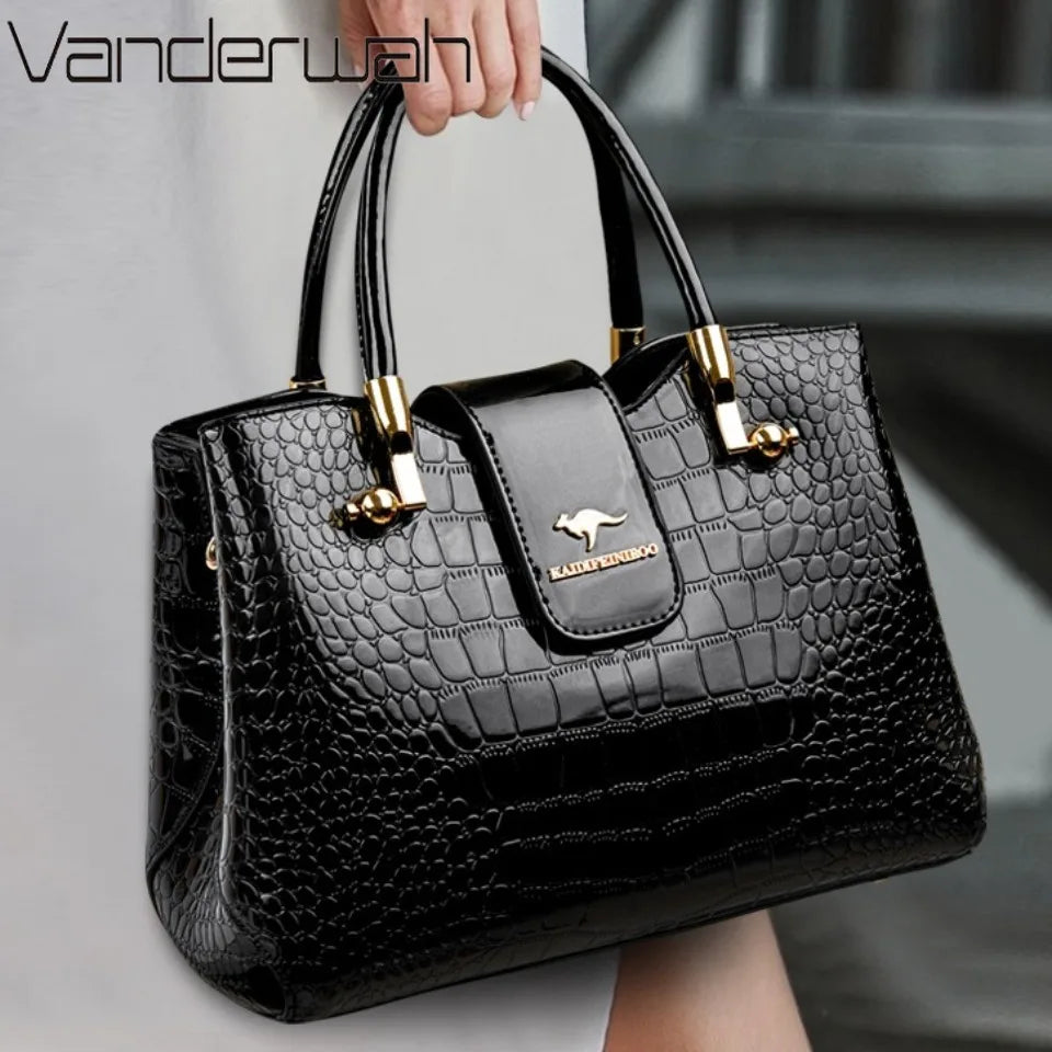 KAIDIFEINIROO Kangaroo Brand Casual Tote Bag Oil Pu Leather Handbag Womne Shoulder Crossbody Large Capacity Hand Bag Three Layer