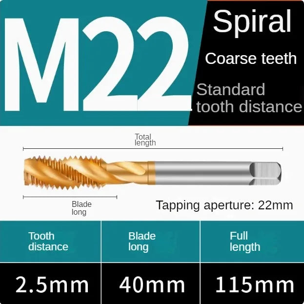 Titanium coated spiral tap extrusion tap tip tap tapping m2m2.5m3m4m5m6m8m10m12m14m16m18m20m22m24