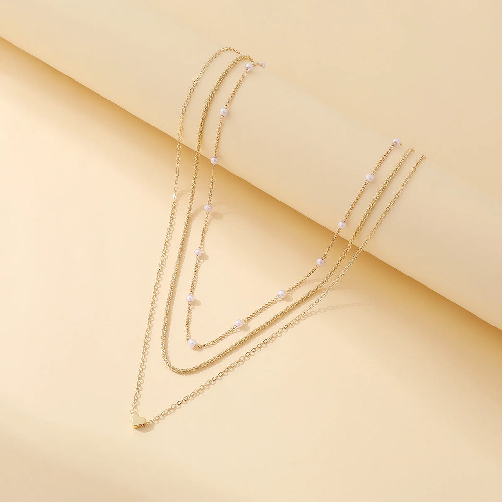 LATS Collane con Ciondolo a Cuore d'Amore a Croce in Perle Multistrato per Donna Colore Oro Moda Catena Clavicola Tendenza Gioielli 2024