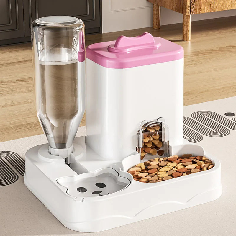 Pet Feeder Water Dispenser Cat Dog Bowl Automatic Drinking Eating 2 in 1 Integrated Pet Feeding Watering Station Non-slip