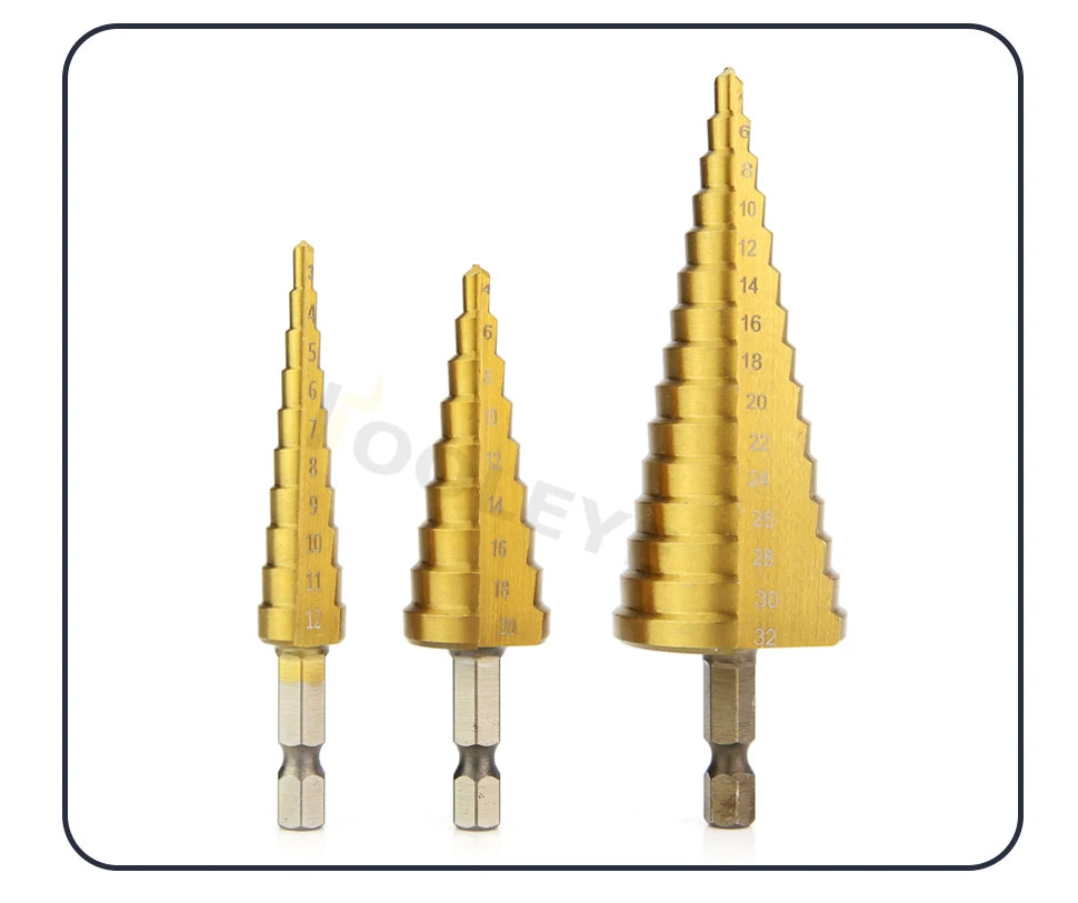 TOOLEYE Punta da trapano a gradino in titanio HSS Punte a gradino per legno metallo Set di punte a gradino ad alta velocità Utensili elettrici 3-12 4-12 4-20 4-32mm
