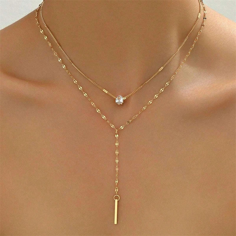 Collana Minimalista con Doppia Catena a Y per Donna, Popolare Collana Lunga con Ciondolo, Gioielli per Feste, Regali per Ragazze