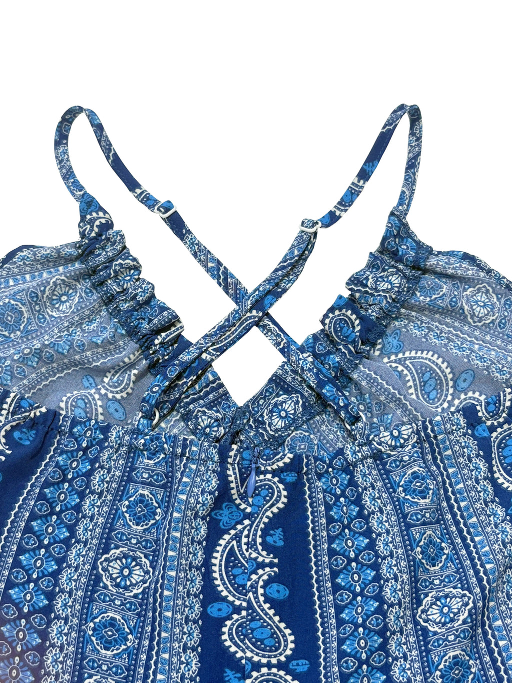 Dames Zomer Jurk met Etnisch Patroon, Open Rug en Split - Dames Zomerkleding Boho Mode Ruches Lange Jurk voor Strand
