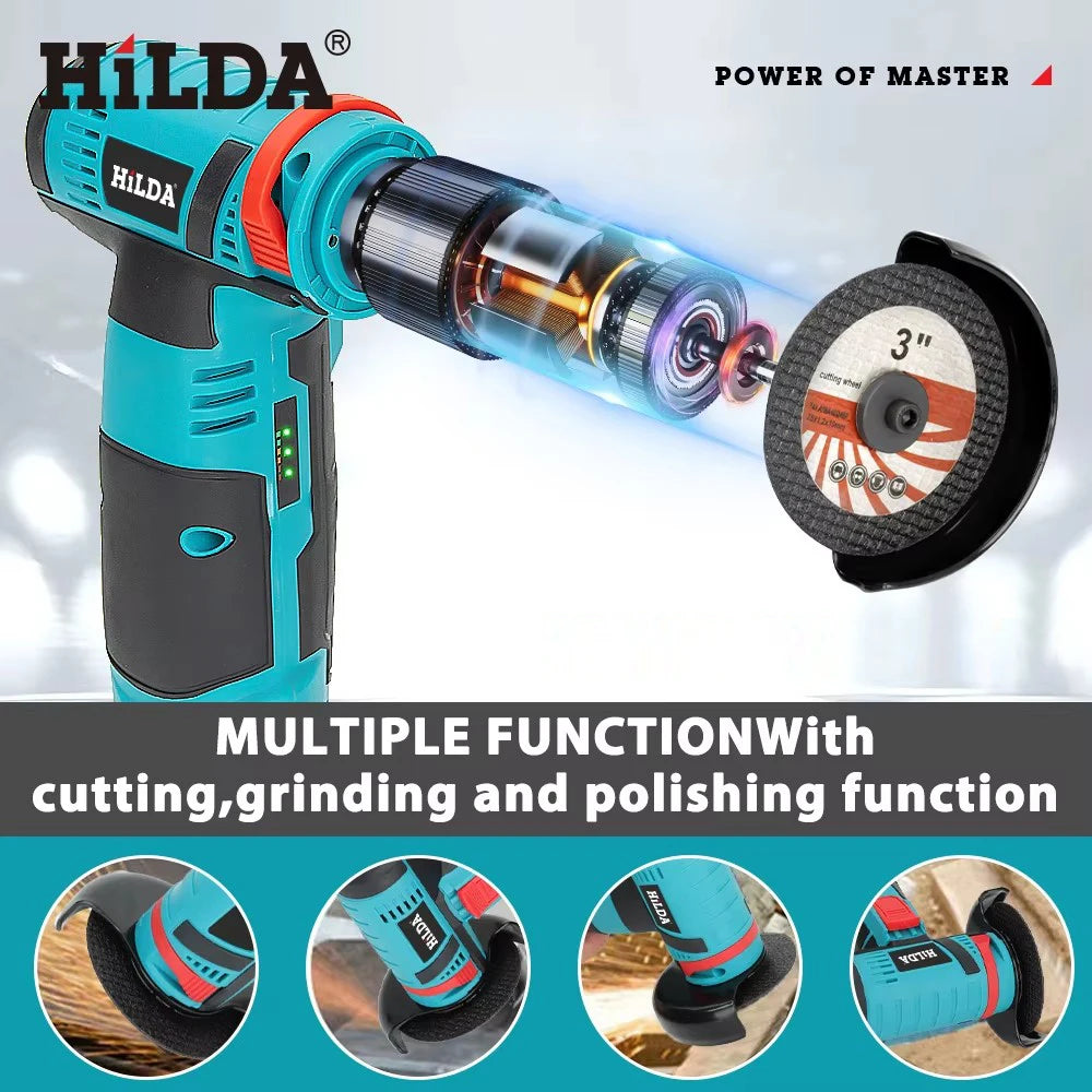 Smerigliatrice angolare HILDA 12V Strumento di levigatura a batteria per lucidatura e molatura Mini utensili elettrici a batteria diamantati