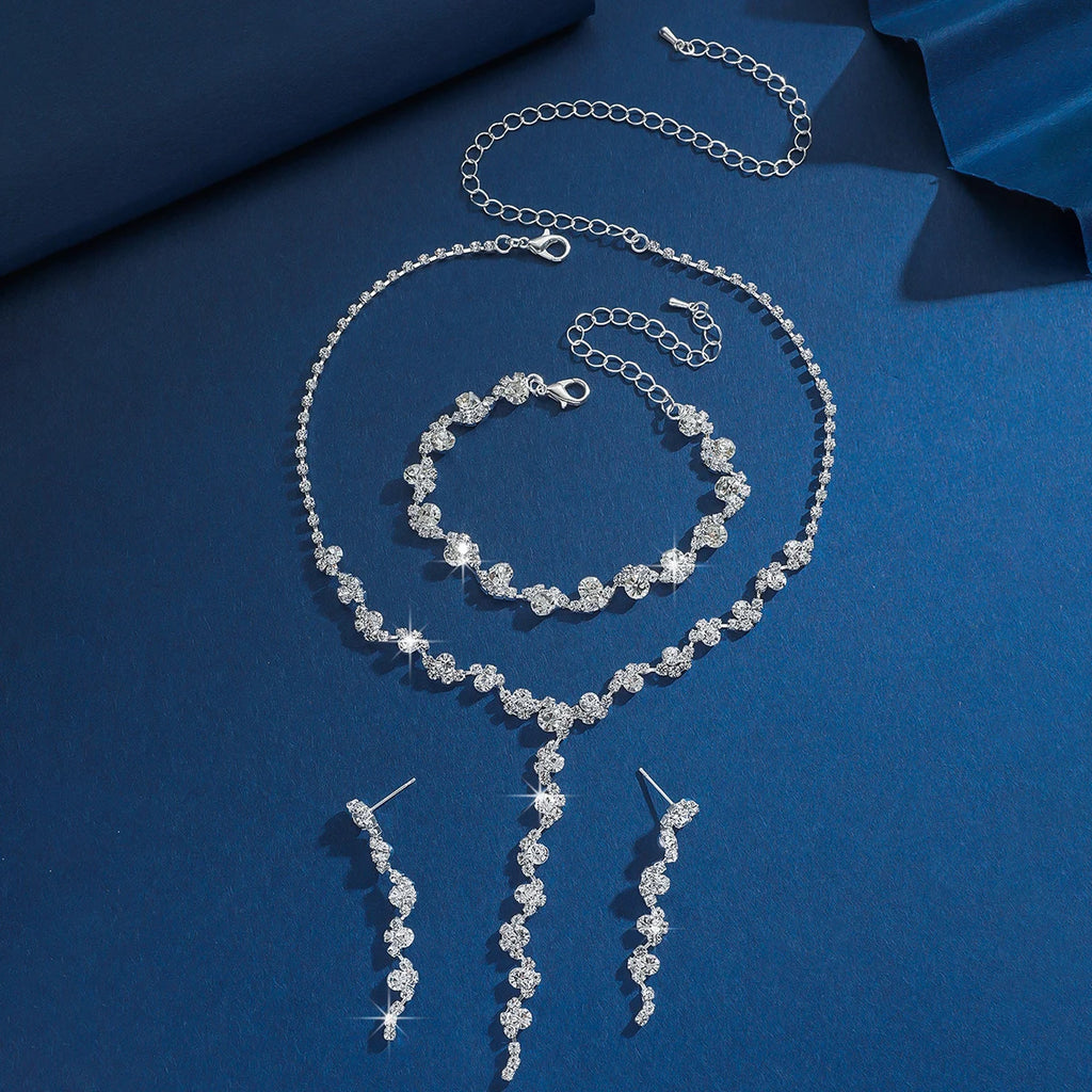 Set di gioielli da donna 4 pezzi con collana, orecchini e bracciale a fiore geometrico, per feste, matrimoni, regalo - 8073