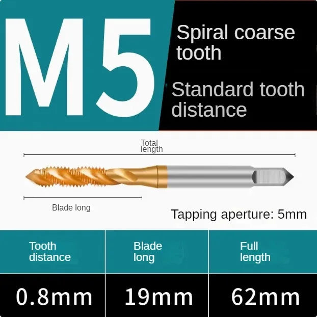 Titanium coated spiral tap extrusion tap tip tap tapping m2m2.5m3m4m5m6m8m10m12m14m16m18m20m22m24