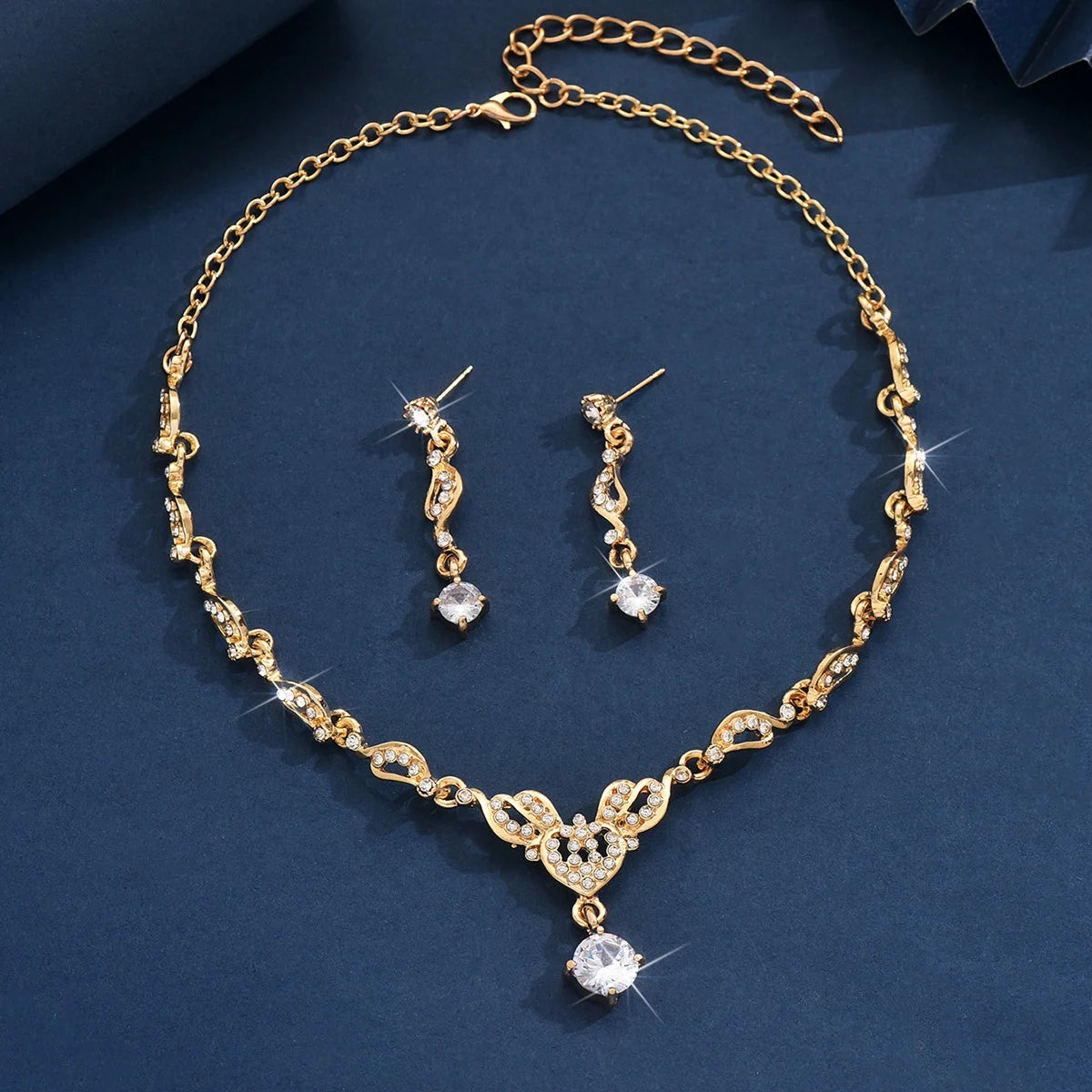 Zircon jewelry set - a complete set including a wedding necklace and earrings. Two pieces. Memorial Day gift