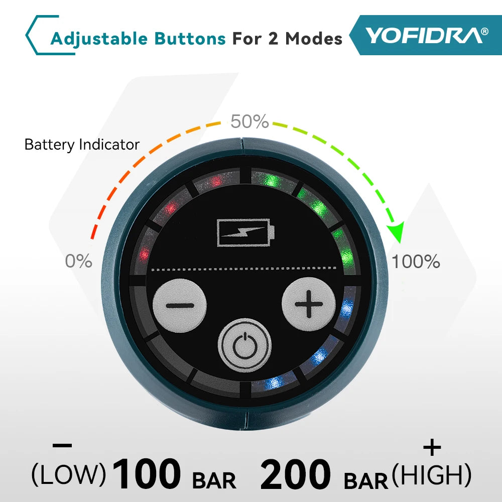 YOFIDRA 200 bar borstelloze elektrische hogedrukreiniger 6-in-1 autowasslang tuinspuit voor Makita 21V accu spuitpistool