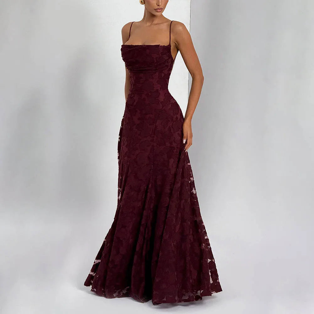 Jacquard Chiffon Lange Jurk Dames Mouwloze Bandage Jurken Zomer Avond Bruiloft Gast Groen Wit Bordeauxrood Roze Afstuderen